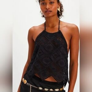 Free People Hanky Hem Halter Top In Black